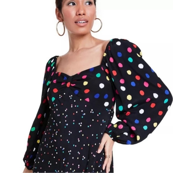 Rixo For target Womens Rainbow Polka Dot Balloon Sleeve Midi Dress - Picture 2 of 4